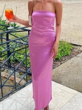 Zara Strapless Satin Slip Dress in Pink
